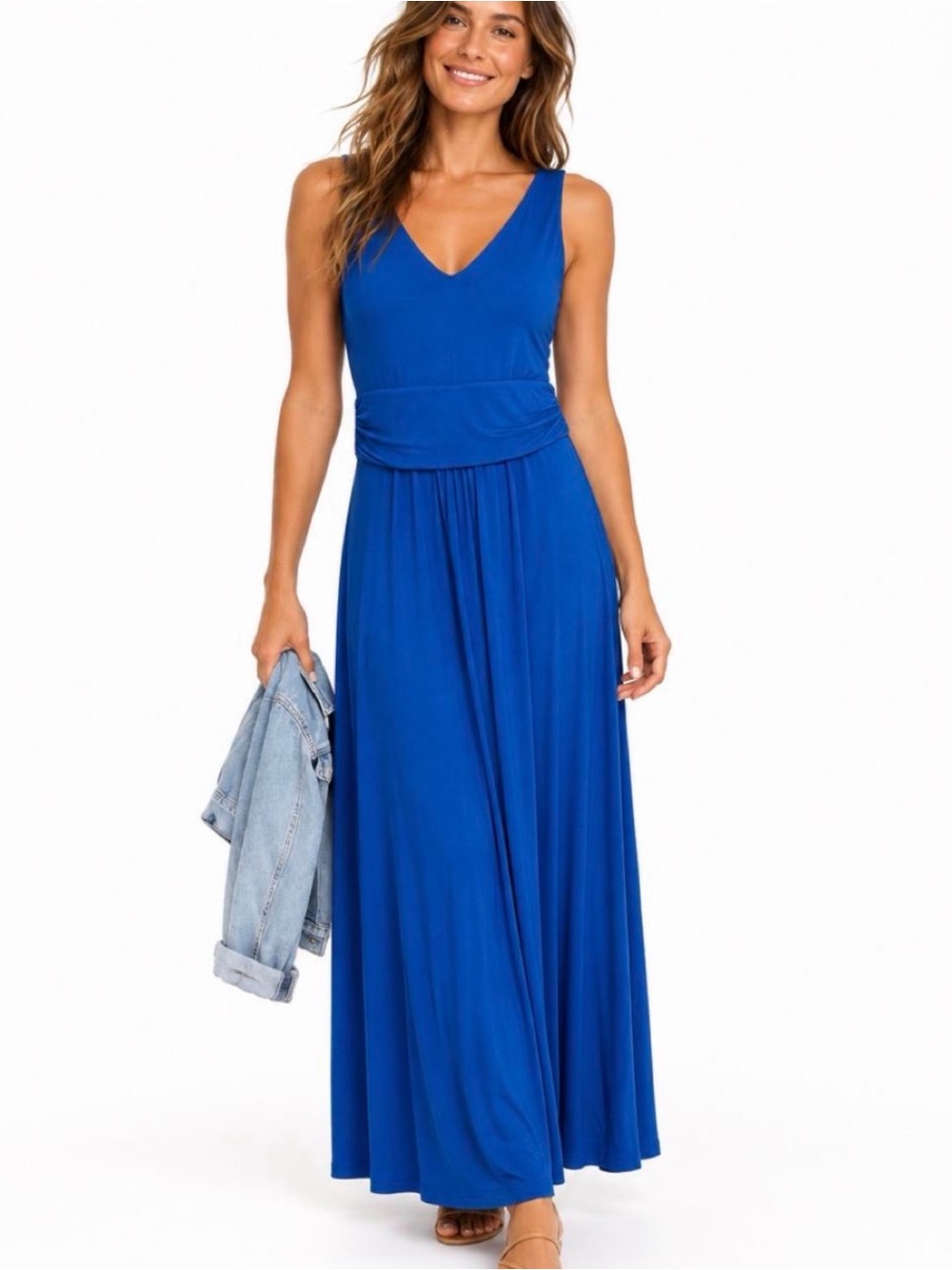 Sleeveless V-Neck Royal Blue Maxi Dress